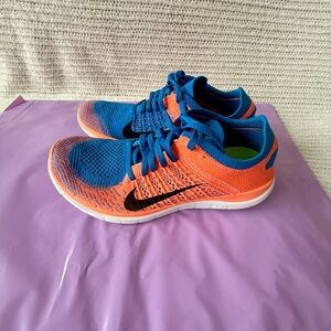 Nike Free 4.0 Flyknit Running Training Gym Shoes Blue Orange Athletic Sneakers